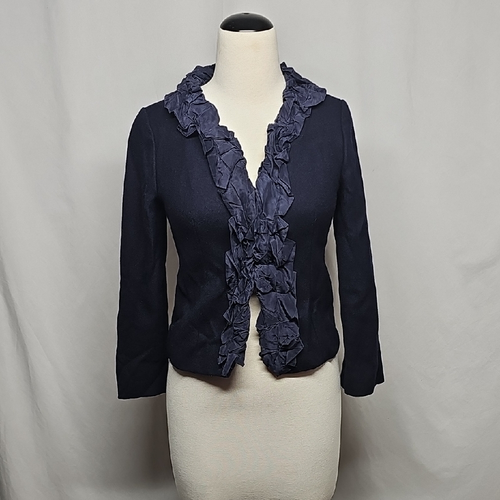J. Crew Blue Ruffled Blazer with Tailored Fit